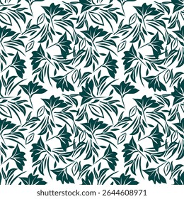 Seamless floral pattern, cute flower print with spring botany. Pretty ditsy design: hand drawn wild plants: small flowers, leaves in an abstract arrangement on a light background. Vector illustration