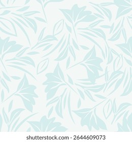 Seamless floral pattern, cute flower print with spring botany. Pretty ditsy design: hand drawn wild plants: small flowers, leaves in an abstract arrangement on a light background. Vector illustration