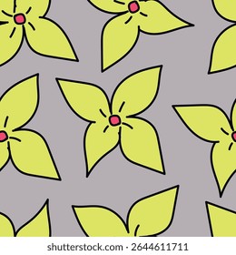 Seamless floral pattern, cute flower print with spring botany. Pretty ditsy design: hand drawn wild plants: small flowers, leaves in an abstract arrangement on a light background. Vector illustration