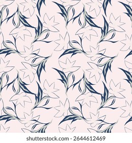 Padrão floral perfeito, impressão de flor bonito com botânica de primavera. Projeto bastante exigente: plantas selvagens desenhadas à mão: flores pequenas, folhas em um arranjo abstrato em um fundo claro. Ilustração vetorial