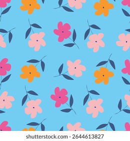 Padrão floral perfeito, impressão de flor bonito com botânica de primavera. Projeto bastante exigente: plantas selvagens desenhadas à mão: flores pequenas, folhas em um arranjo abstrato em um fundo claro. Ilustração vetorial