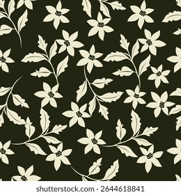 Padrão floral perfeito, impressão de flor bonito com botânica de primavera. Projeto bastante exigente: plantas selvagens desenhadas à mão: flores pequenas, folhas em um arranjo abstrato em um fundo claro. Ilustração vetorial