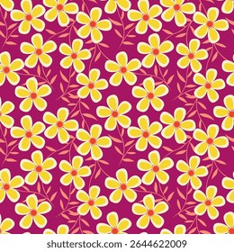 Nahtloses Blumenmuster, süßer Blumendruck mit Frühlingsbotanik. Ziemlich schickes Design: handgezeichnete Wildpflanzen: kleine Blumen, Blätter in abstrakter Anordnung auf hellem Hintergrund. Vektorgrafik