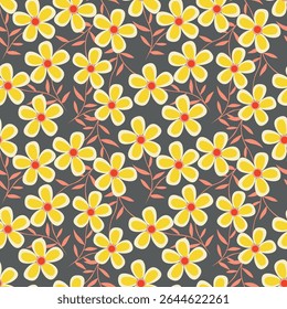 Padrão floral perfeito, impressão de flor bonito com botânica de primavera. Projeto bastante exigente: plantas selvagens desenhadas à mão: flores pequenas, folhas em um arranjo abstrato em um fundo claro. Ilustração vetorial