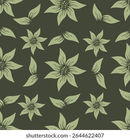 Padrão floral perfeito, impressão de flor bonito com botânica de primavera. Projeto bastante exigente: plantas selvagens desenhadas à mão: flores pequenas, folhas em um arranjo abstrato em um fundo claro. Ilustração vetorial