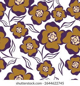 Padrão floral perfeito, impressão de flor bonito com botânica de primavera. Projeto bastante exigente: plantas selvagens desenhadas à mão: flores pequenas, folhas em um arranjo abstrato em um fundo claro. Ilustração vetorial