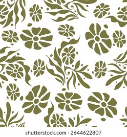 Padrão floral perfeito, impressão de flor bonito com botânica de primavera. Projeto bastante exigente: plantas selvagens desenhadas à mão: flores pequenas, folhas em um arranjo abstrato em um fundo claro. Ilustração vetorial