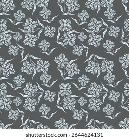 Padrão floral perfeito, impressão de flor bonito com botânica de primavera. Projeto bastante exigente: plantas selvagens desenhadas à mão: flores pequenas, folhas em um arranjo abstrato em um fundo claro. Ilustração vetorial
