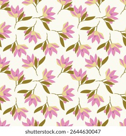 Padrão floral perfeito, impressão de flor bonito com botânica de primavera. Projeto bastante exigente: plantas selvagens desenhadas à mão: flores pequenas, folhas em um arranjo abstrato em um fundo claro. Ilustração vetorial