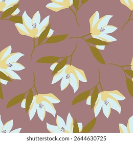 Padrão floral perfeito, impressão de flor bonito com botânica de primavera. Projeto bastante exigente: plantas selvagens desenhadas à mão: flores pequenas, folhas em um arranjo abstrato em um fundo claro. Ilustração vetorial