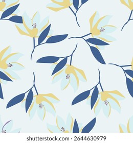 Padrão floral perfeito, impressão de flor bonito com botânica de primavera. Projeto bastante exigente: plantas selvagens desenhadas à mão: flores pequenas, folhas em um arranjo abstrato em um fundo claro. Ilustração vetorial