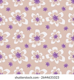 Padrão floral perfeito, impressão de flor bonito com botânica de primavera. Projeto bastante exigente: plantas selvagens desenhadas à mão: flores pequenas, folhas em um arranjo abstrato em um fundo claro. Ilustração vetorial