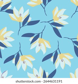 Padrão floral perfeito, impressão de flor bonito com botânica de primavera. Projeto bastante exigente: plantas selvagens desenhadas à mão: flores pequenas, folhas em um arranjo abstrato em um fundo claro. Ilustração vetorial