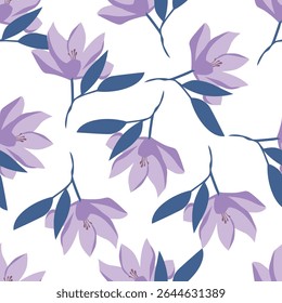 Padrão floral perfeito, impressão de flor bonito com botânica de primavera. Projeto bastante exigente: plantas selvagens desenhadas à mão: flores pequenas, folhas em um arranjo abstrato em um fundo claro. Ilustração vetorial