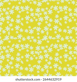 Seamless floral pattern, cute flower print with spring botany. Pretty ditsy design: hand drawn wild plants: small flowers, leaves in an abstract arrangement on a light background. Vector illustration