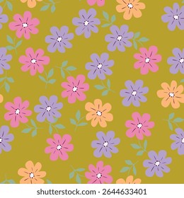 Padrão floral perfeito, impressão de flor bonito com botânica de primavera. Projeto bastante exigente: plantas selvagens desenhadas à mão: flores pequenas, folhas em um arranjo abstrato em um fundo claro. Ilustração vetorial