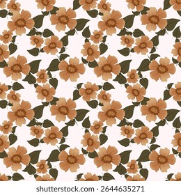 Seamless floral pattern, cute flower print with spring botany. Pretty ditsy design: hand drawn wild plants: small flowers, leaves in an abstract arrangement on a light background. Vector illustration