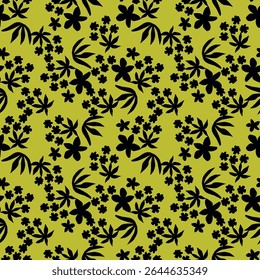 Padrão floral perfeito, impressão de flor bonito com botânica de primavera. Projeto bastante exigente: plantas selvagens desenhadas à mão: flores pequenas, folhas em um arranjo abstrato em um fundo claro. Ilustração vetorial