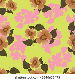 Padrão floral perfeito, impressão de flor bonito com botânica de primavera. Projeto bastante exigente: plantas selvagens desenhadas à mão: flores pequenas, folhas em um arranjo abstrato em um fundo claro. Ilustração vetorial