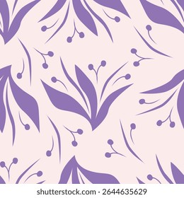 Seamless floral pattern, cute flower print with spring botany. Pretty ditsy design: hand drawn wild plants: small flowers, leaves in an abstract arrangement on a light background. Vector illustration