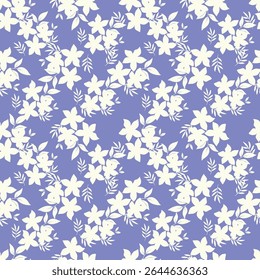 Padrão floral perfeito, impressão de flor bonito com botânica de primavera. Projeto bastante exigente: plantas selvagens desenhadas à mão: flores pequenas, folhas em um arranjo abstrato em um fundo claro. Ilustração vetorial