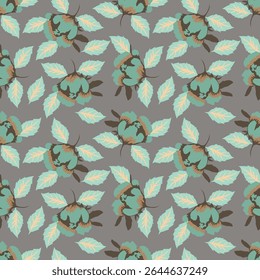Padrão floral perfeito, impressão de flor bonito com botânica de primavera. Projeto bastante exigente: plantas selvagens desenhadas à mão: flores pequenas, folhas em um arranjo abstrato em um fundo claro. Ilustração vetorial