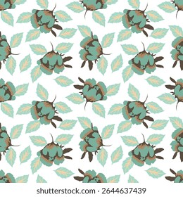 Seamless floral pattern, cute flower print with spring botany. Pretty ditsy design: hand drawn wild plants: small flowers, leaves in an abstract arrangement on a light background. Vector illustration