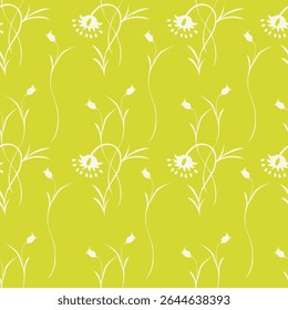 Seamless floral pattern, cute flower print with spring botany. Pretty ditsy design: hand drawn wild plants: small flowers, leaves in an abstract arrangement on a light background. Vector illustration