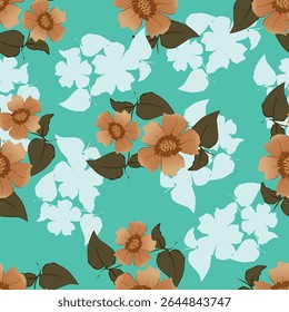 Padrão floral perfeito, impressão de flor bonito com botânica de primavera. Projeto bastante exigente: plantas selvagens desenhadas à mão: flores pequenas, folhas em um arranjo abstrato em um fundo claro. Ilustração vetorial