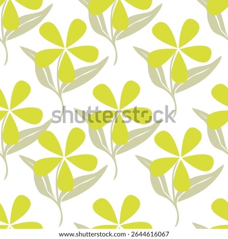 Seamless floral pattern, cute flower print with spring botany. Pretty ditsy design: hand drawn wild plants: small flowers, leaves in an abstract arrangement on a light background. Vector illustration