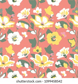 Seamless floral pattern. Cute flowers for design background, fabric, paper, wrapping. Flowery texture.