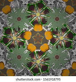 Seamless floral pattern in cute flowers in yellow, brown and white colors. Vector illustration.