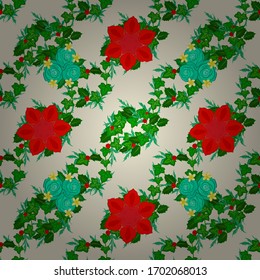 Seamless floral pattern in cute flowers in red, green and beige colors. Vector illustration.