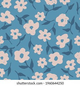 Seamless floral pattern with cute flowers. Creative blooming spring texture. Hand drawn vector illustration great for fabric surface design, textile, background, prints.