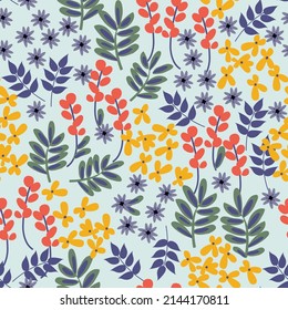 seamless floral pattern with cute flowers and leaves, vector design for paper, fabric and other surface