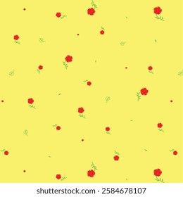seamless floral pattern with cute flowers in cartoon style on a yellow background Vector