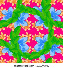 Seamless floral pattern in cute flowers on a magenta background. Vector illustration.