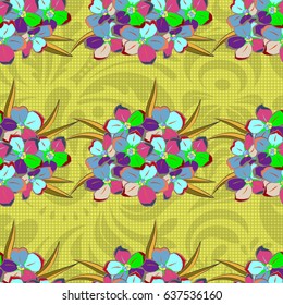 Seamless floral pattern in cute flowers in red, blue and green colors. Vector illustration.