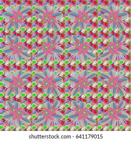 Seamless floral pattern in cute flowers in blue and pink colors. Vector illustration.