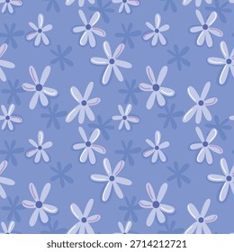 Seamless Floral Pattern with Cute Hand Drawn Daisy Flowers in Pastel Blue