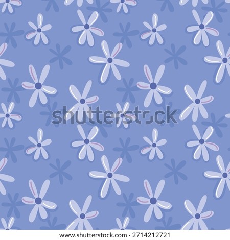 Seamless Floral Pattern with Cute Hand Drawn Daisy Flowers in Pastel Blue
