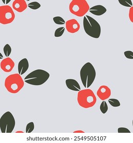 Seamless floral pattern. Cute hand-drawn cartoon flower and leaves. Natural farmhouse style. Spring or summer print for fabric, wrapping, textile, wallpaper, card, paper gift, phone case, stationery.