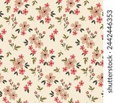 Seamless floral pattern, cute liberty ditsy print of mini botany in a romantic motif. Pretty simple botanical design: small hand drawn flowers, tiny leaves abstract on light field. Vector illustration