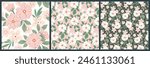 Seamless floral pattern, cute liberty ditsy print, abstract flower ornament in a spring motif. Botanical design: large, small hand drawn flowers, leaves, pastel color background. Vector illustration.