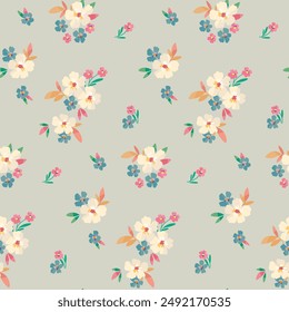 Seamless floral pattern, cute liberty ditsy print, abstract nature ornament in a romantic country motif. Pretty design: small hand drawn flowers, tiny leaves, simple mini bouquets. Vector illustration