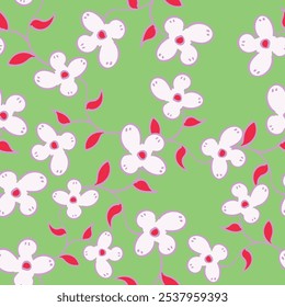Seamless floral pattern, cute liberty ditsy print, abstract nature ornament. Pretty botanical wallpaper, textile design: small hand drawn flowers, tiny leaves, simple mini bouquets Vector illustration