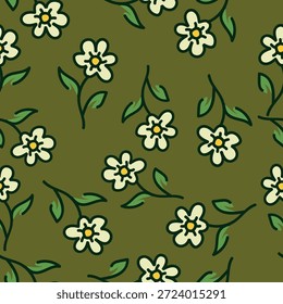 Padrão floral contínuo, impressão ditsy de liberdade bonito de mini botânica em um motivo romântico. Design botânico bem simples: pequenas flores desenhadas à mão, folhas minúsculas abstratas em campo de luz. Ilustração vetorial