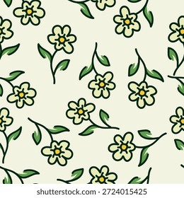 Padrão floral contínuo, impressão ditsy de liberdade bonito de mini botânica em um motivo romântico. Design botânico bem simples: pequenas flores desenhadas à mão, folhas minúsculas abstratas em campo de luz. Ilustração vetorial