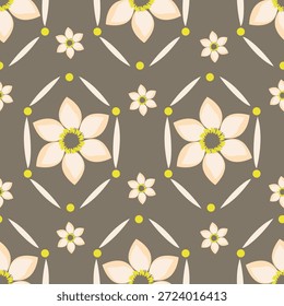 Seamless floral pattern, cute liberty ditsy print of mini botany in a romantic motif. Pretty simple botanical design: small hand drawn flowers, tiny leaves abstract on light field. Vector illustration