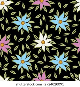 Padrão floral contínuo, impressão ditsy de liberdade bonito de mini botânica em um motivo romântico. Design botânico bem simples: pequenas flores desenhadas à mão, folhas minúsculas abstratas em campo de luz. Ilustração vetorial